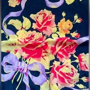 Echo Navy Blue Floral Silk Scarf 34x34 Square Multicolor 100% Silk Shawl VG